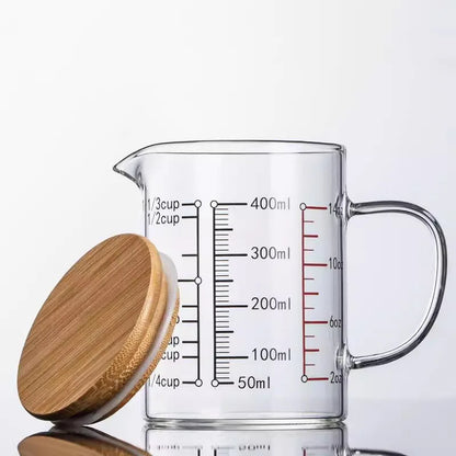 Heat-resistant Glass Measuring Cup With Wood Lid
