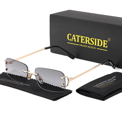 Blue Rectangular Sunglasses Men Rimless Metal Fashion
