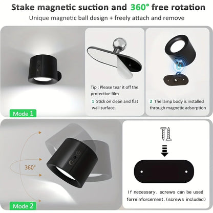 Modern Magnetic LED Wall Lamp Rechargeable 360° Rotation