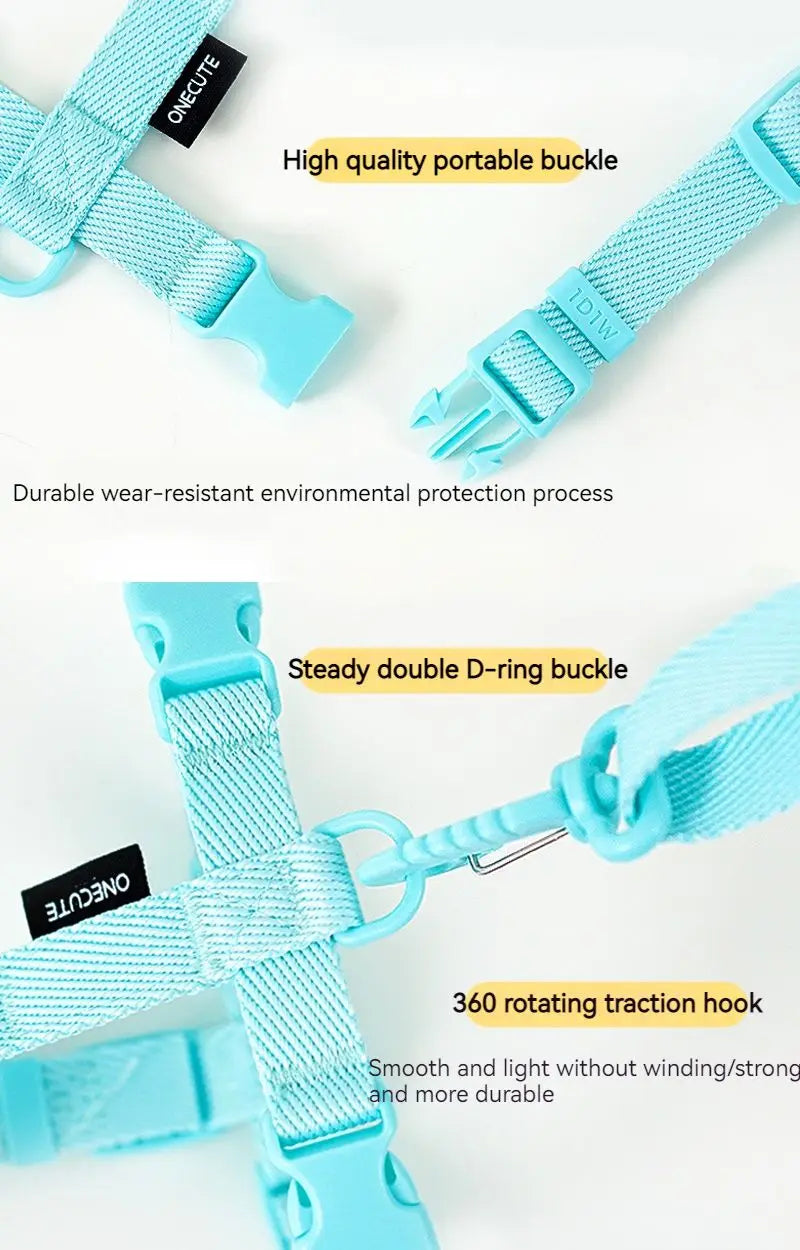Adjustable Dog Harness Collar Leash Set Macarone Color