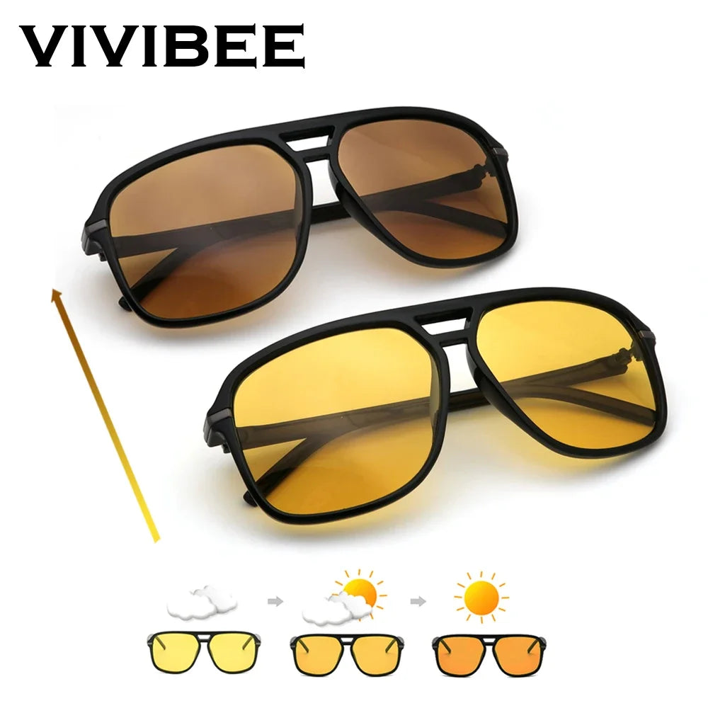 VIVIBEE Men Night Vision Sunglasses Photochromic Pilot