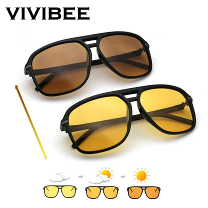 VIVIBEE Men Night Vision Sunglasses Photochromic Pilot