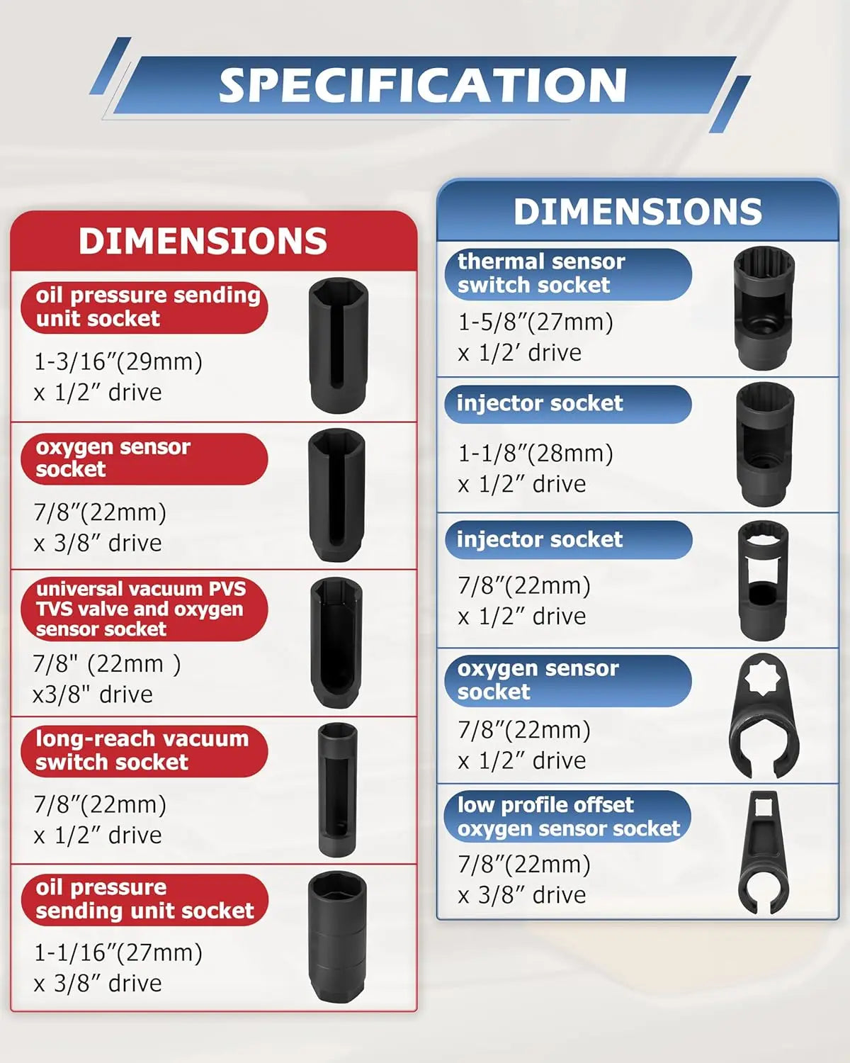 Universal Oxygen Sensor Socket Set O2 Lambda Sensor Removal