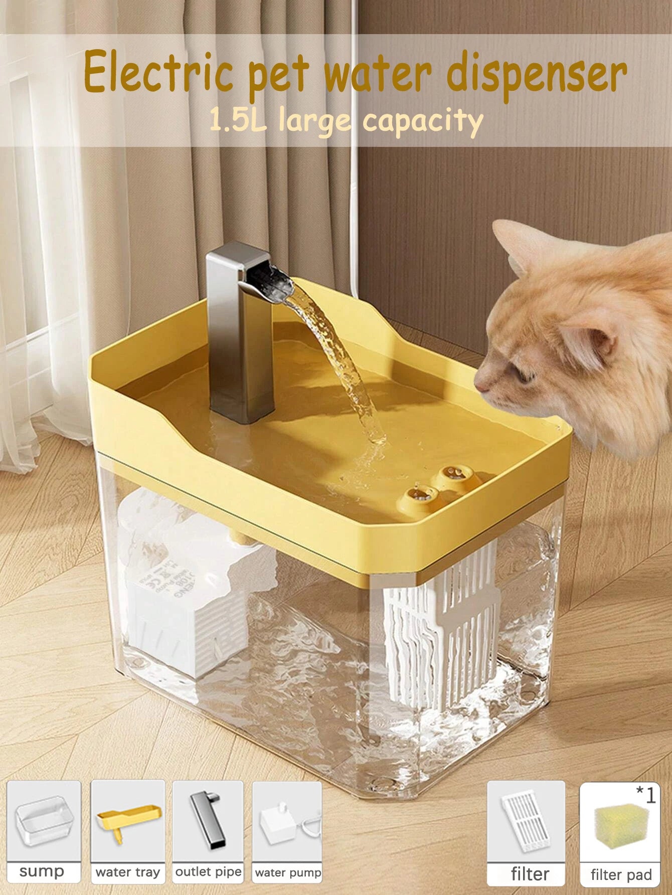 Cat Water Fountain Auto Filter Transparent Cat Drinker