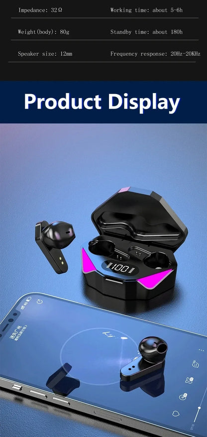 TWS Wireless Bluetooth Headset LED Display Gamer Earbuds