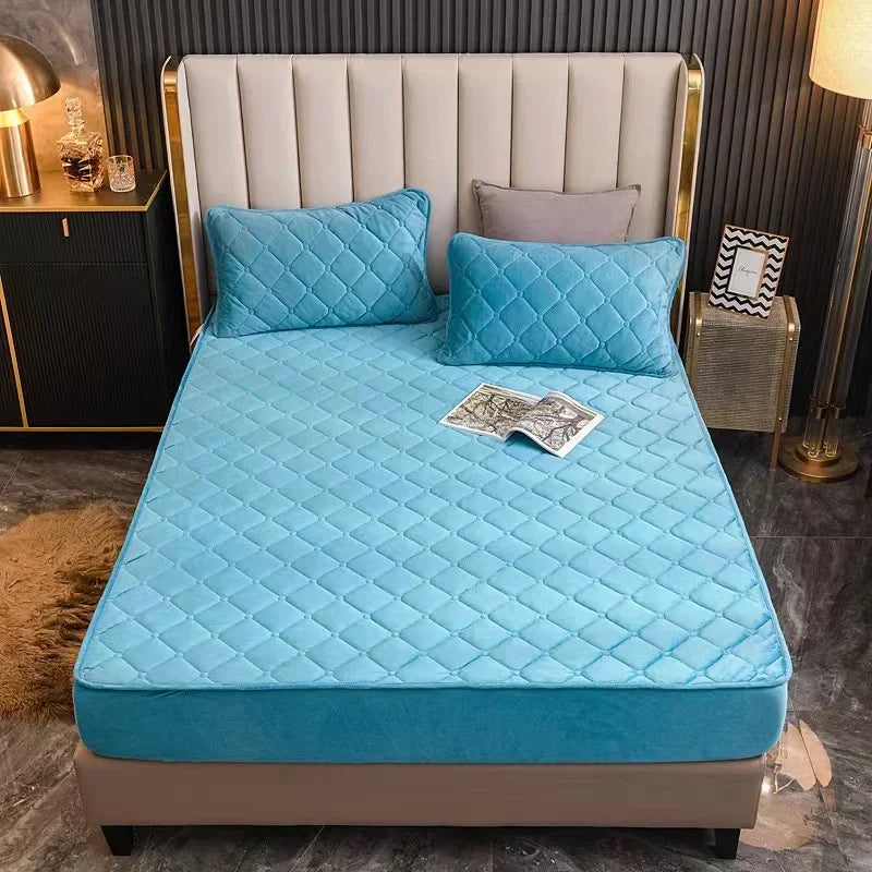 Crystal Velvet Thicken Quilted Mattress Cover Pillowcase