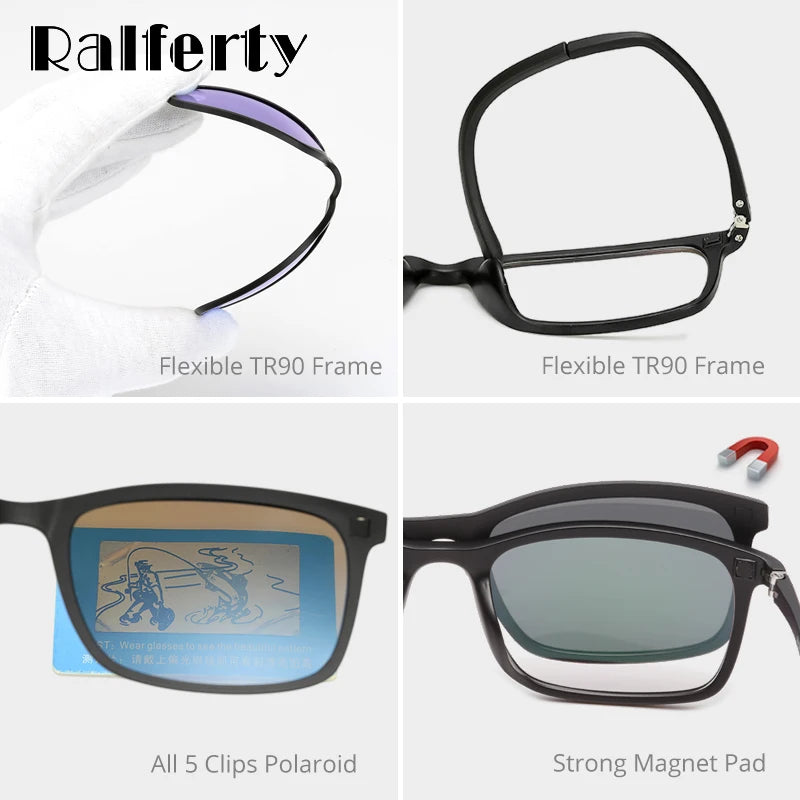5 In 1 Magnetic Clip On Glasses TR90 Optical Eyeglass
