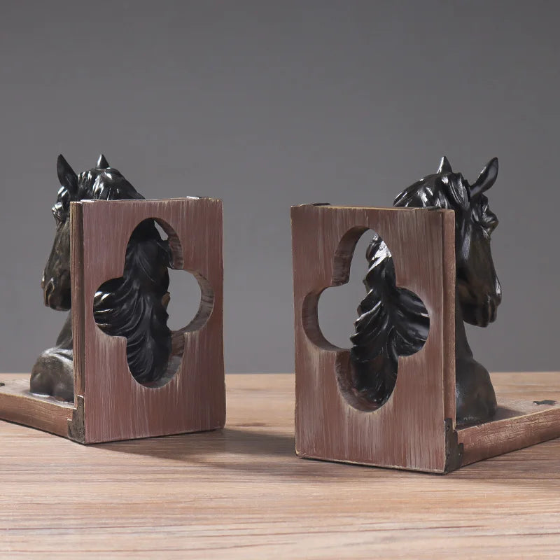 European Retro Horse Head Bookstopper Shelf Decor
