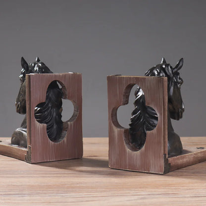 European Retro Horse Head Bookstopper Shelf Decor