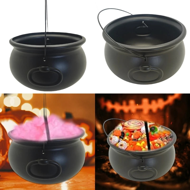 Black Cauldron Kettle Bucket Witches Sweets Candy Bowl for Halloween