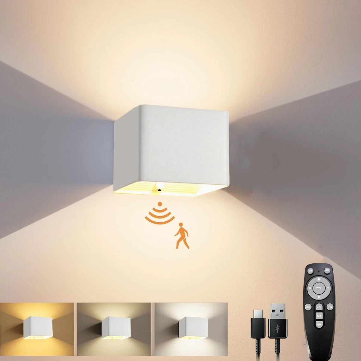 Battery-Powered Wall Light, 3 Color Temperature and Brightness Settings,