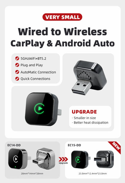 2in1 Wired To Wireless CarPlay Adapter Android Auto Dongle
