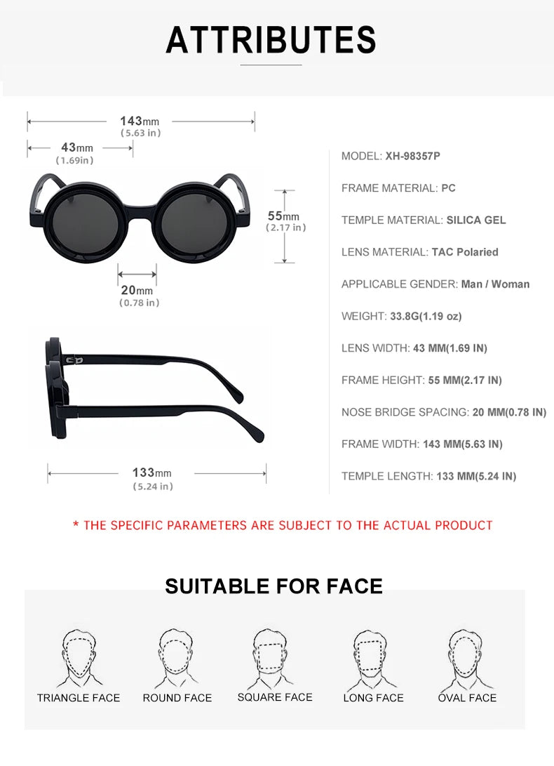 Polarized Small Frame Round Steampunk ND9 Adjustable