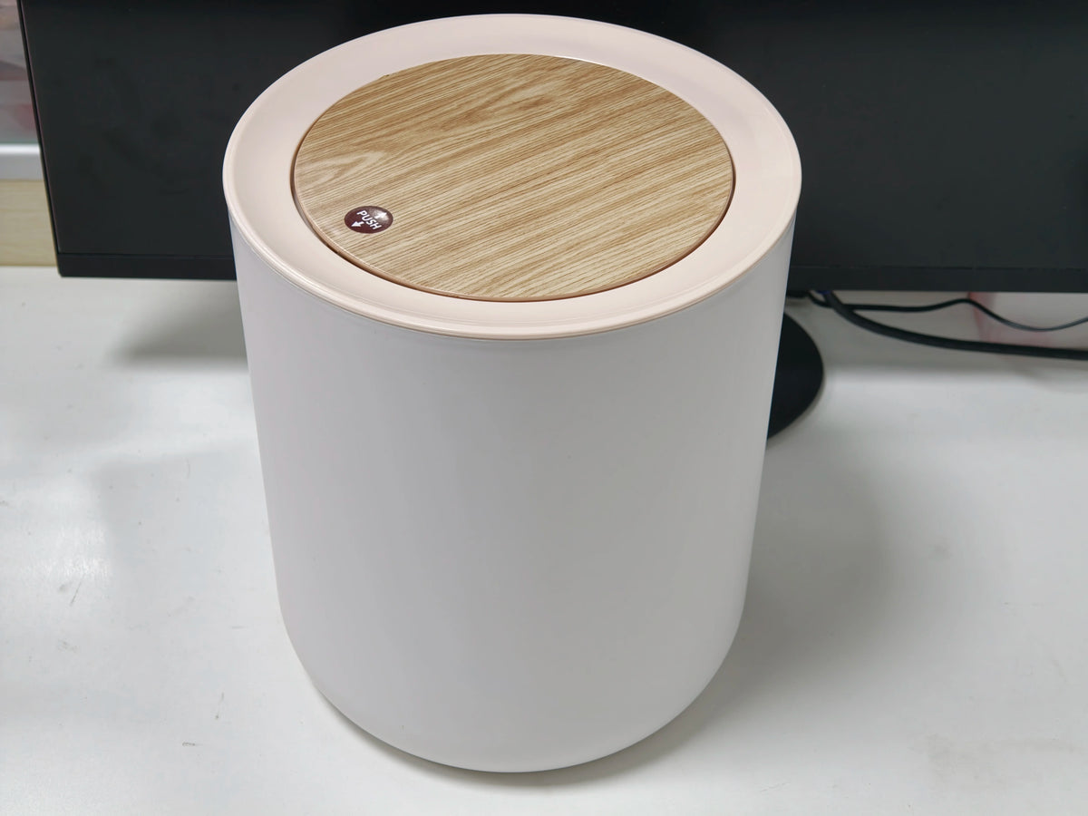 7L Round Imitation Wood Grain Trash Can Press Type Garbage