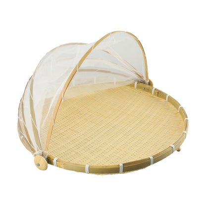 Handmade Bamboo Basket With Net Mesh Cover Kitchen Bread