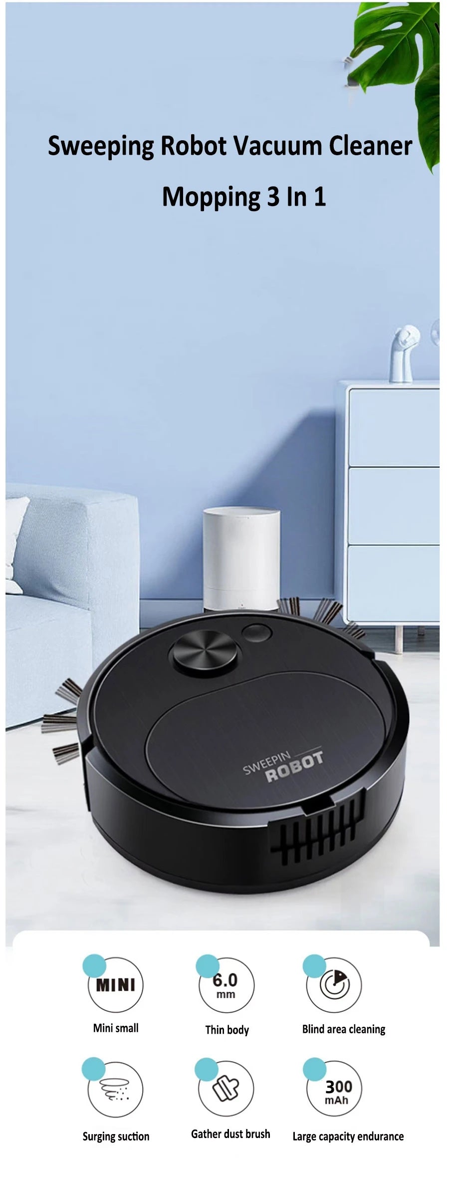 NEW USB Sweeping Robot Vacuum Cleaner Mopping 3 In 1 Smart Wireless