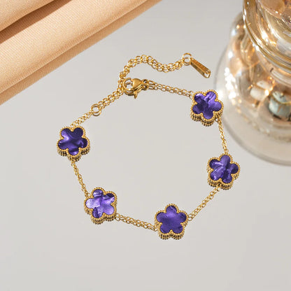 Adjustable Gold-Plated Stainless Steel Plant Flower Bracelet