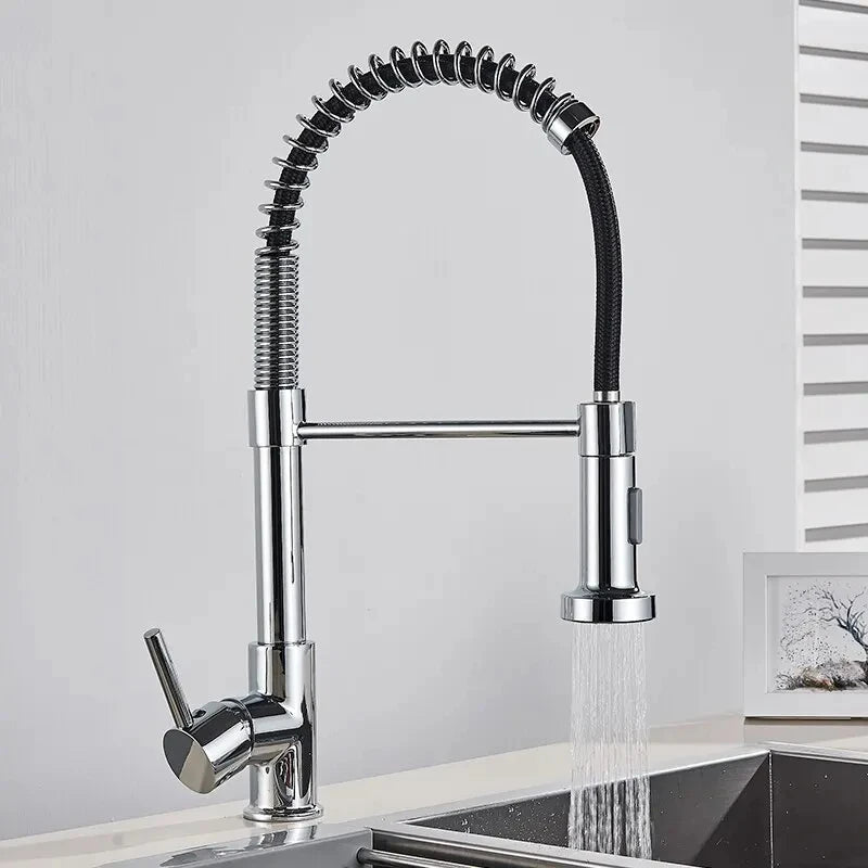 Spring Style Kitchen Faucet Brushed Nickel Faucet Pull Out
