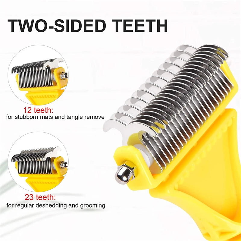 Pets Stainless Steel Grooming Brush Two-Sided Shedding and Dematting Undercoat