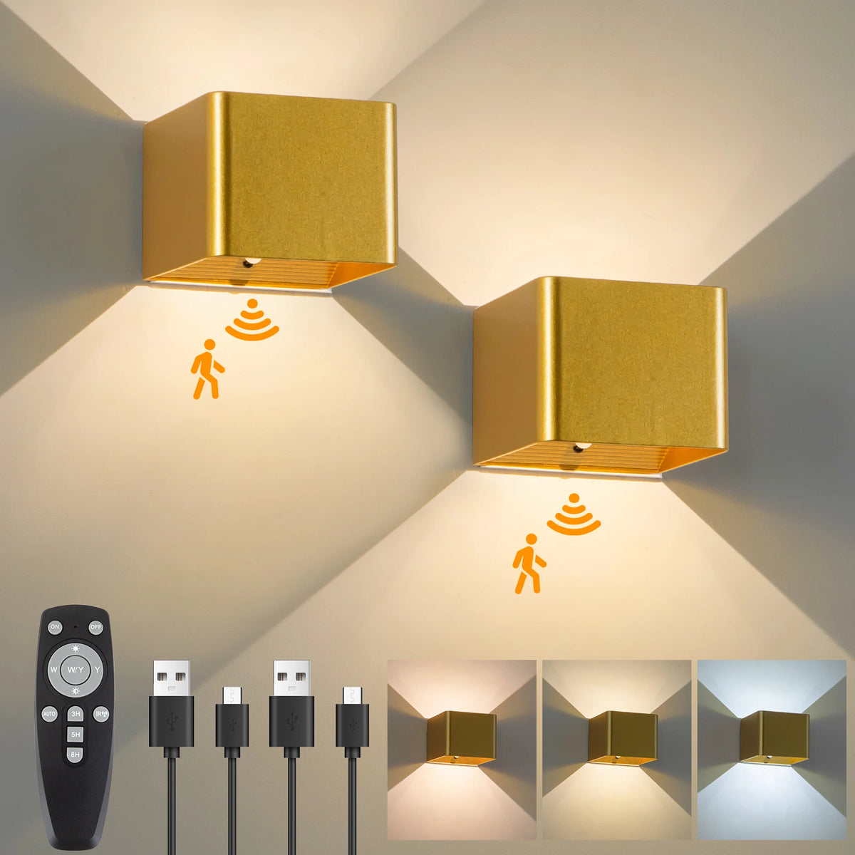 Battery-Powered Wall Light, 3 Color Temperature and Brightness Settings,