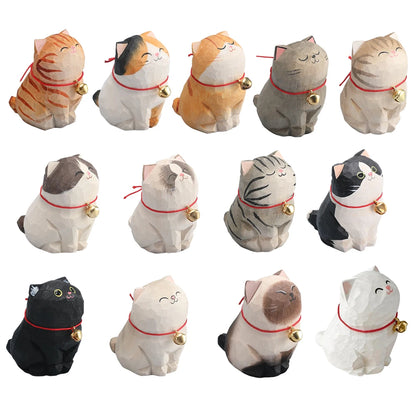 Cute Cat Animals Figurine Decorative Wooden Ornament
