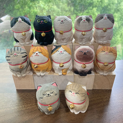 Cute Cat Animals Figurine Decorative Wooden Ornament