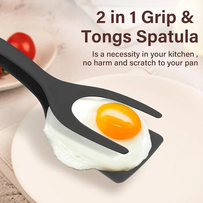 2-in-1 Grip Flip Spatula Tongs - Nylon Non-Stick Egg