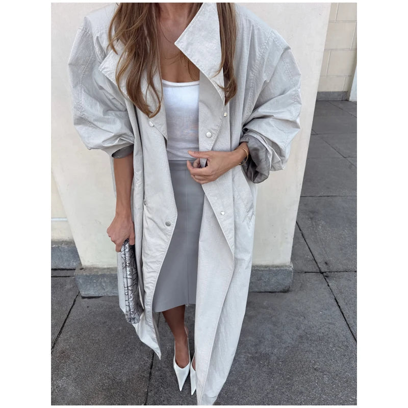 Casual Solid Long Trench Coat Women Stand Collar