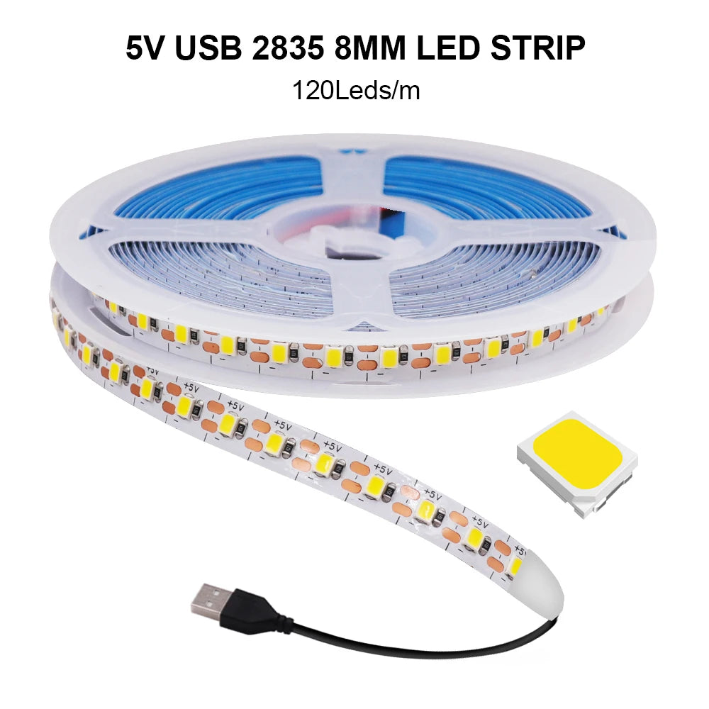 3MM 5MM 8MM Width DC 5V LED Strip 2835 120LEDs