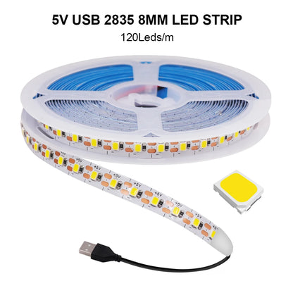 3MM 5MM 8MM Width DC 5V LED Strip 2835 120LEDs