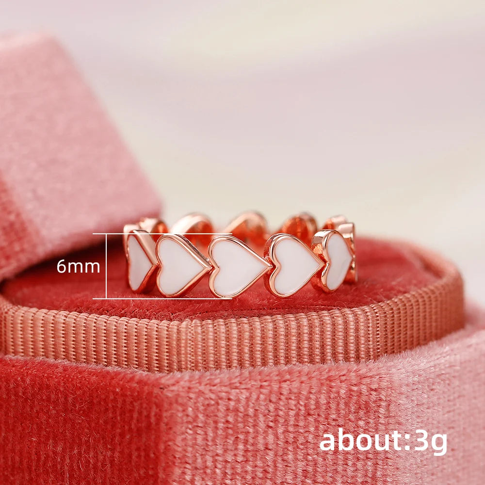 New Heart Enamel Rings for Women Rose Gold Color