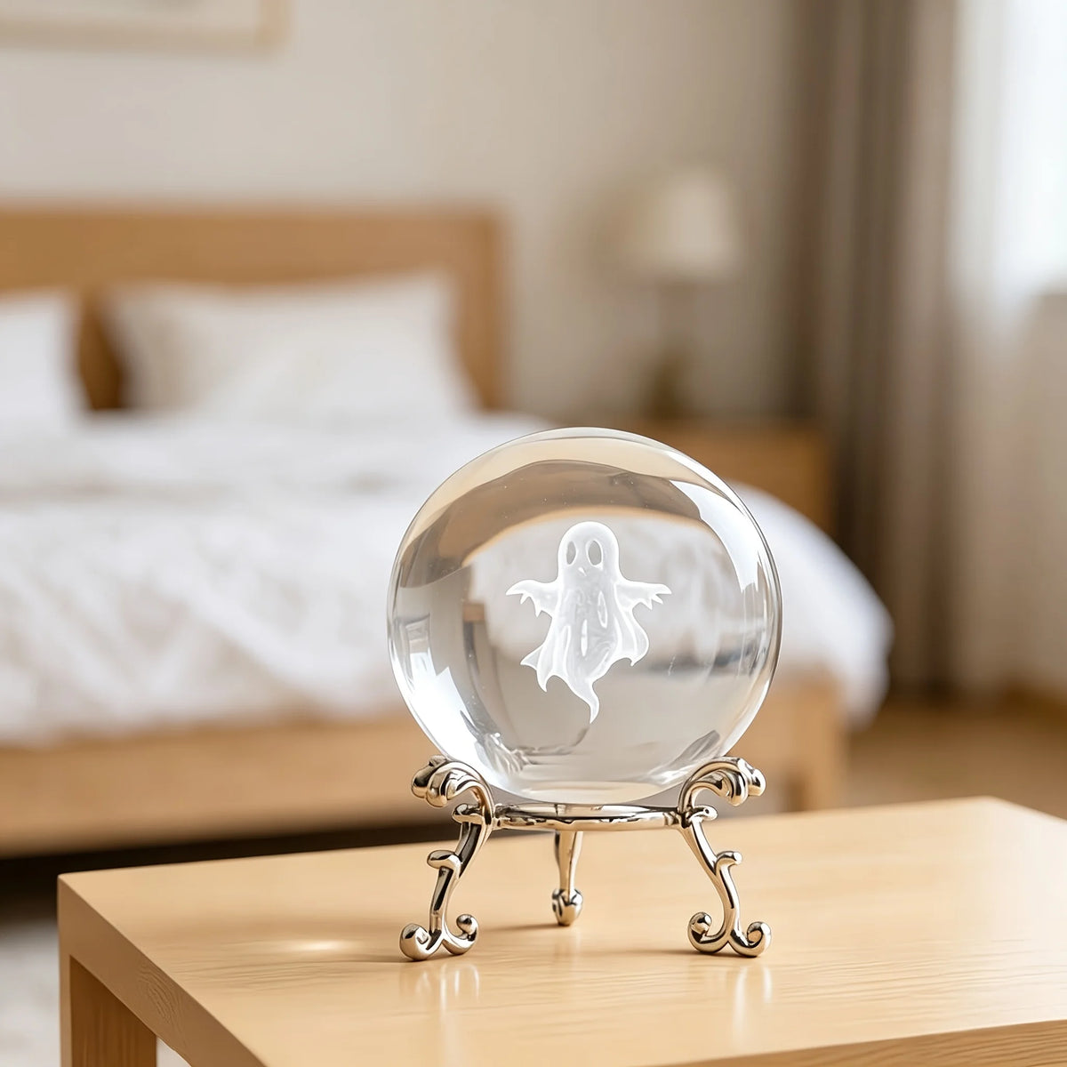 Ghost Engraved Crystal Ball Spooky Halloween Gift Crystal