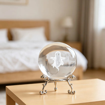 Ghost Engraved Crystal Ball Spooky Halloween Gift Crystal