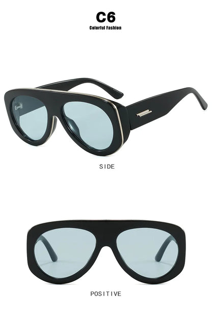 Vintage thick frame stripe oval sunglasses for women