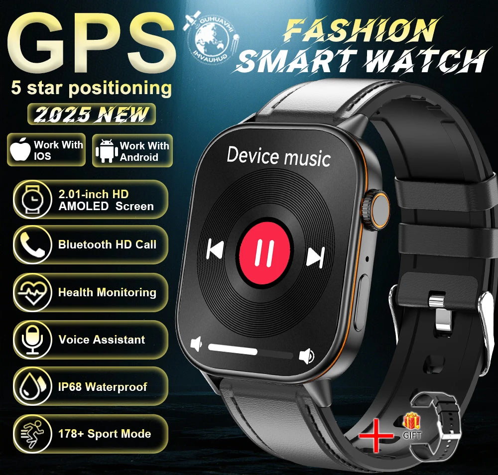 New For Android iOS Outdoor GPS Smart Watch Men 2.01" HD AMOLED