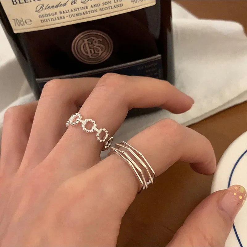 VENTFILLE 925 Sterling Silver Finger Rings Hollow Chain