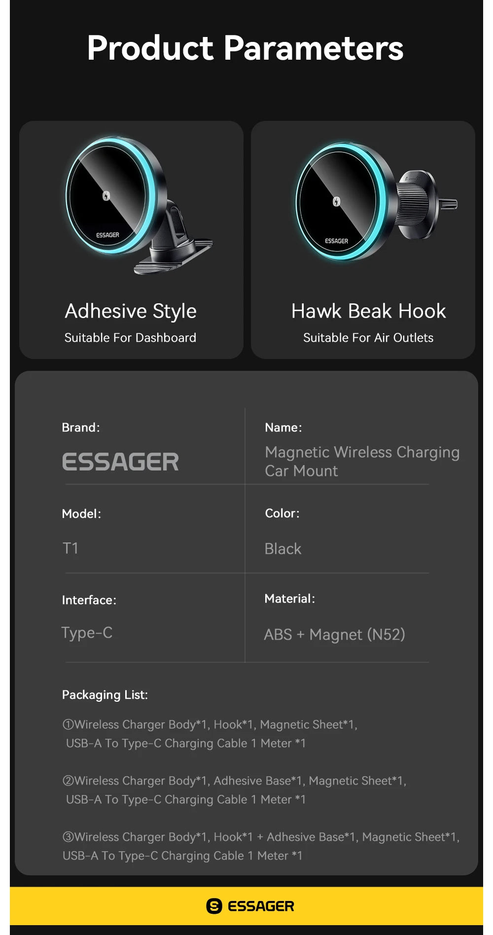 Essager Magnetic Car Phone Holder 15W Wireless Charger Stand