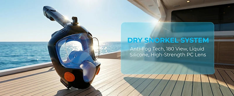 Full Face Snorkel Mask 180° Panoramic View Dry Top Snorkel