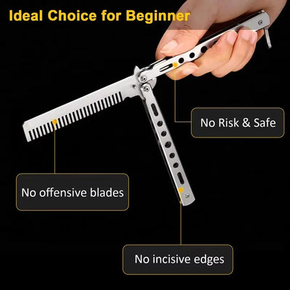 Foldable Comb Stainless Steel Butterfly Knife Comb Beard Moustache