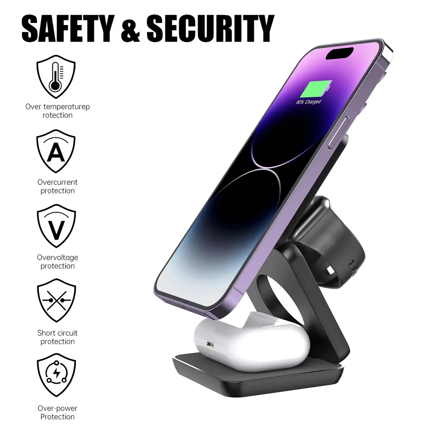 3 in 1 Wireless Charger Stand Magnetic Foldable Wireless Charging