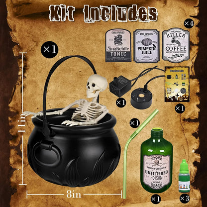 Halloween WitchCauldron with LED Light & Fog Mist Maker Skeleton Decor