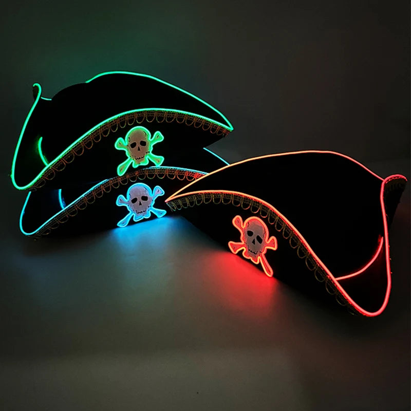 Halloween LED Black Pirate Hat For Adult Pirate Theme Party