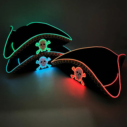 Halloween LED Black Pirate Hat For Adult Pirate Theme Party