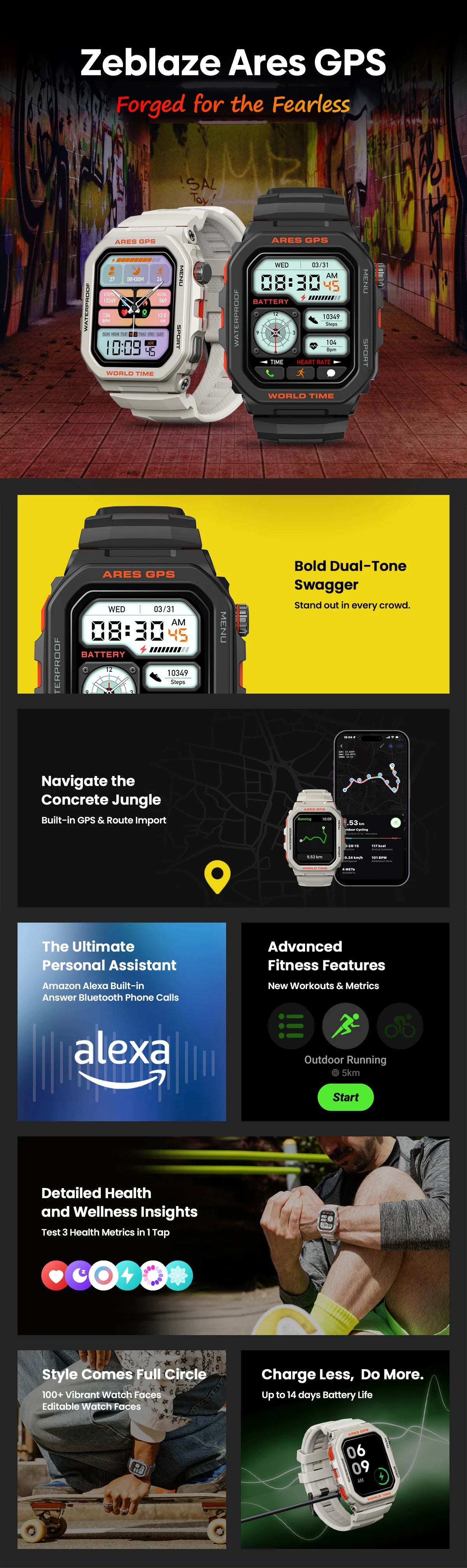 New Zeblaze Ares GPS Smart Watch Built-in Alexa & GPS