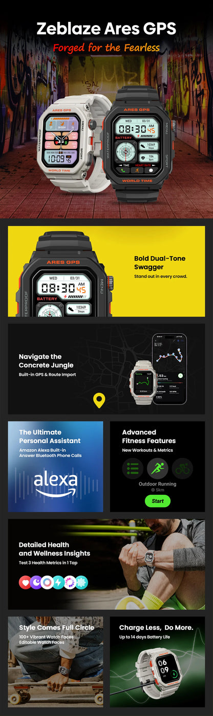 New Zeblaze Ares GPS Smart Watch Built-in Alexa & GPS