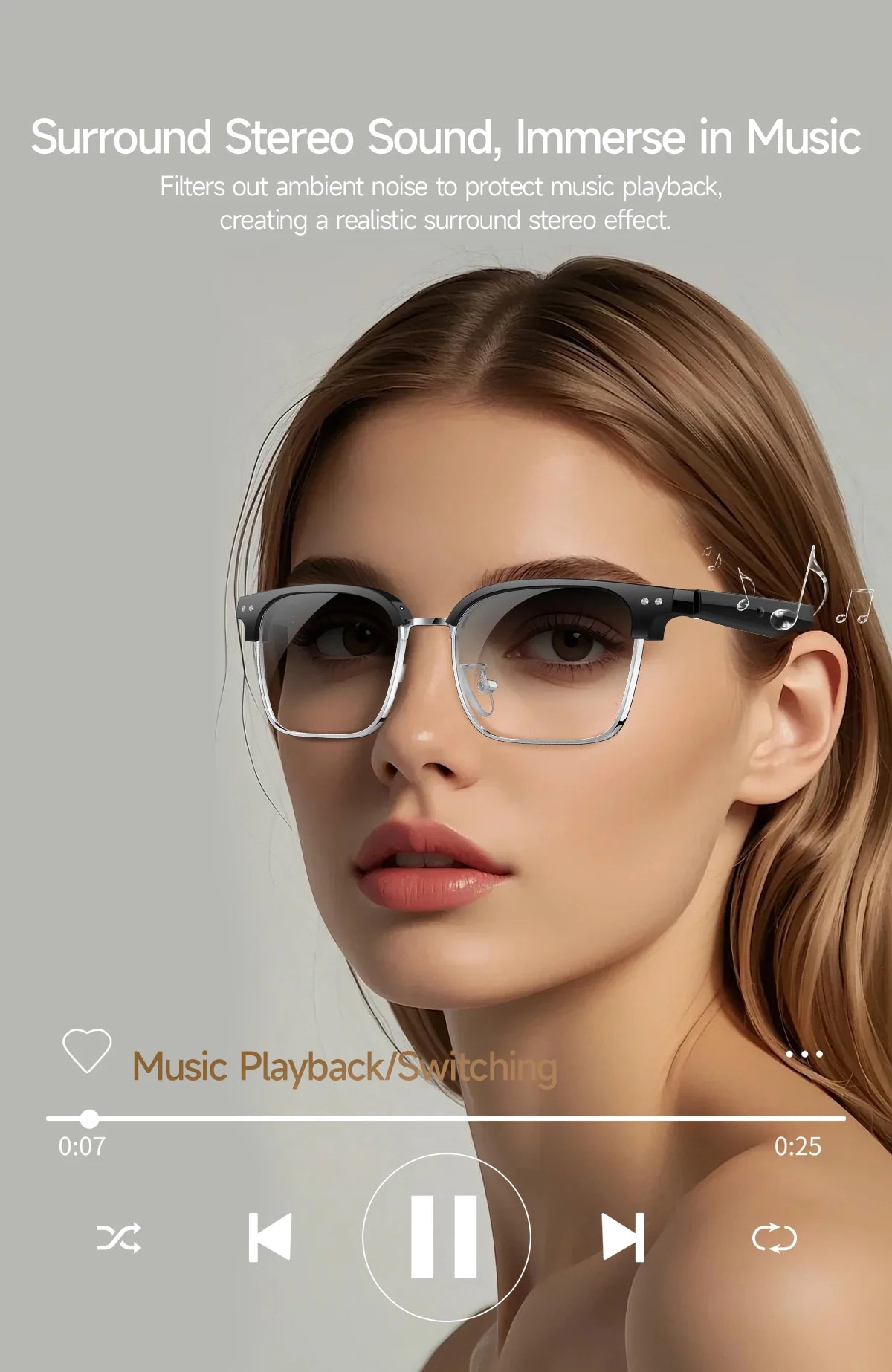 New Business Style Smart Glasses W100D Bluetooth Call AI