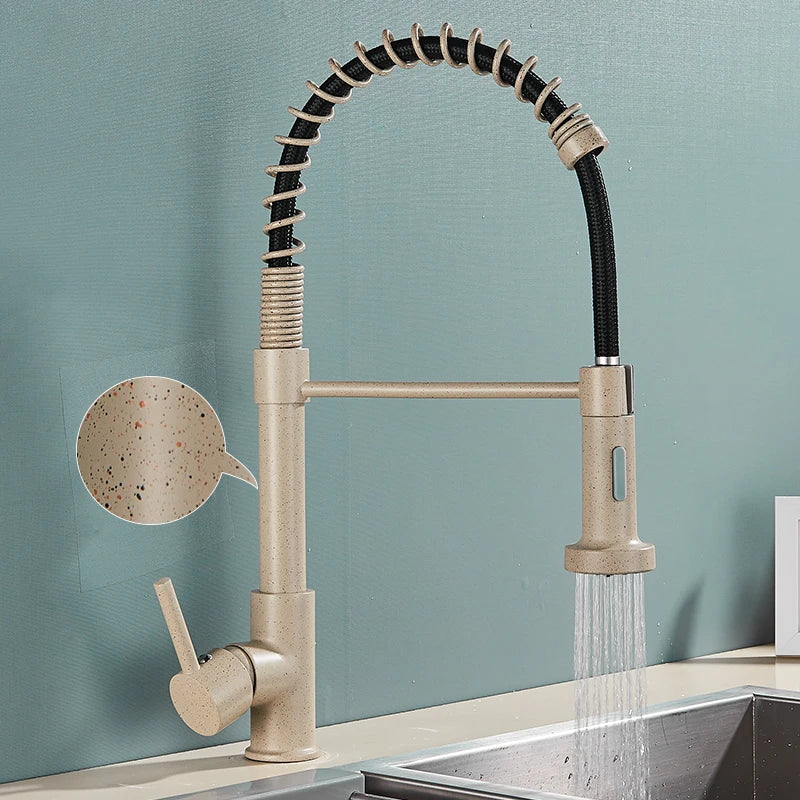 Brushed Gold Kitchen Faucet Pull Down 2-way Spray Single