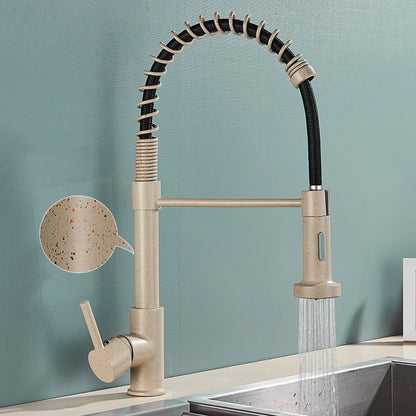 Brushed Gold Kitchen Faucet Pull Down 2-way Spray Single