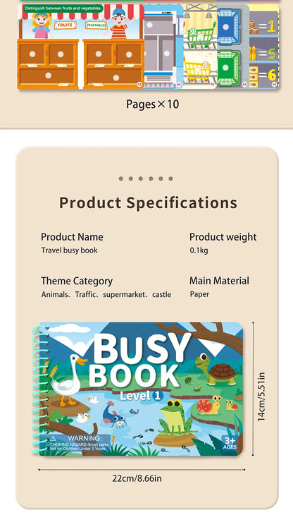 Children Quiet Busy Book 4 Themes Cartoon Travel Sticker