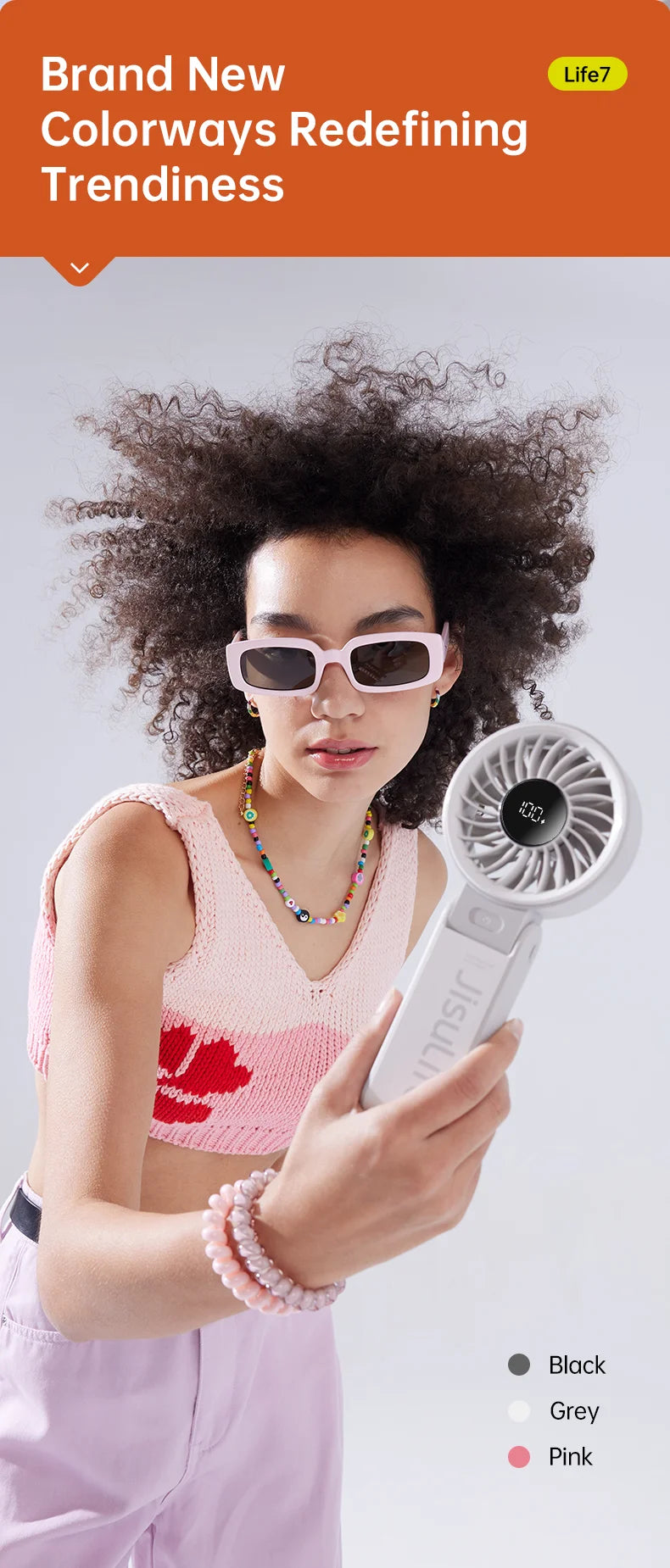 JISULIFE Portable Handheld Fan with LED Display